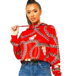 NWT Nike Sportswear Crop Printed Pack Red Glamour Dunk Hoodie Size XS